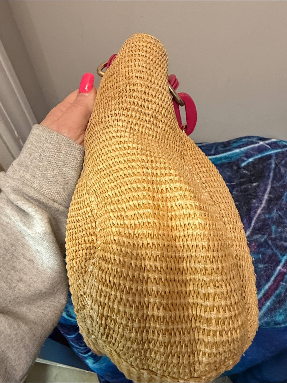 Michael Kors Straw Shoulder Tote with Pink Trim and Gold Hardware - Picture 11 of 15